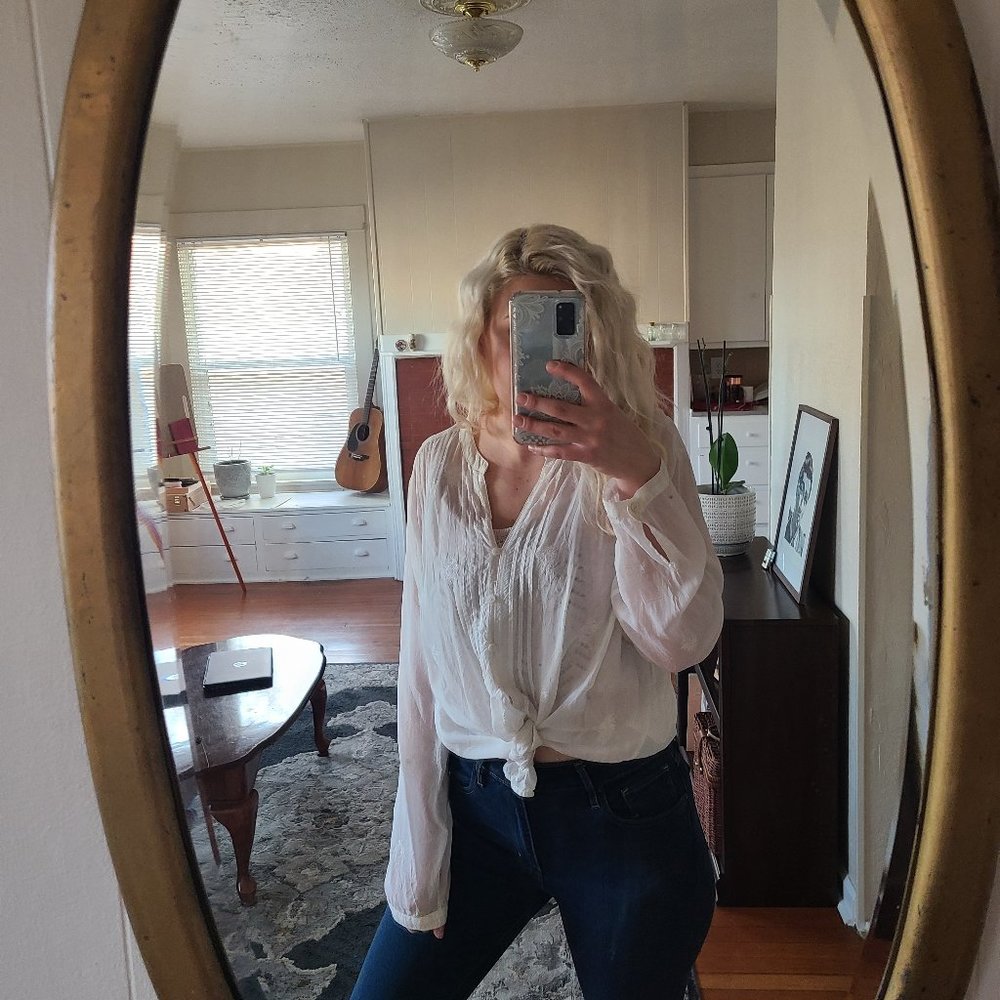 J Jill Button Down Embordered Shirt